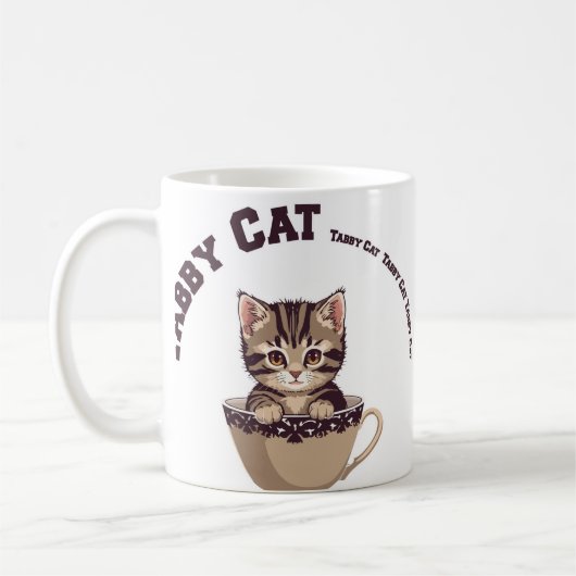 ティーカップタビー猫 かわいい子猫 お茶好き アート コーヒーマグカップ (左)