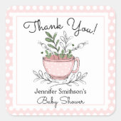 ティーカップティーパーティー赤ちゃんシャワーありがとう スクエアシール (正面)