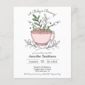 ティーカップティーパーティー赤ちゃんシャワー予算招待状 (正面)