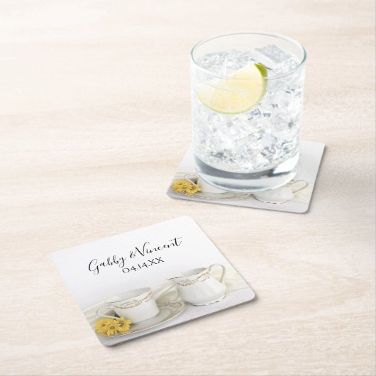 ティーカップデイジー結婚ズ スクエアペーパーコースター (インサイチュ)