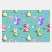 ティーカップドラゴンとティーポットと花 ラッピングペーパーシート (正面3)