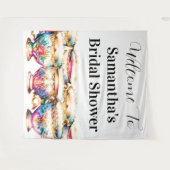 ティーカップハイティーフローラ花サマー春シック タペストリー (正面(横))