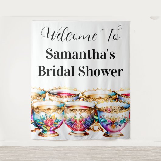 ティーカップハイティーフローラ花サマー春シック タペストリー (正面)