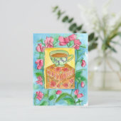 ティーカップピンク甘いエンドウの花の水色 ポストカード (スタンド正面)
