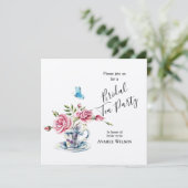 ティーカップブライダルシャワーのピンクのバラ 招待状 (スタンド正面)