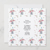 ティーカップブライダルシャワーのピンクのバラ 招待状 (裏面)