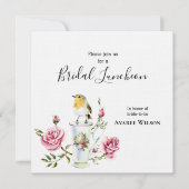 ティーカップブライダルシャワーの招待でピンクのバラ 招待状 (正面)