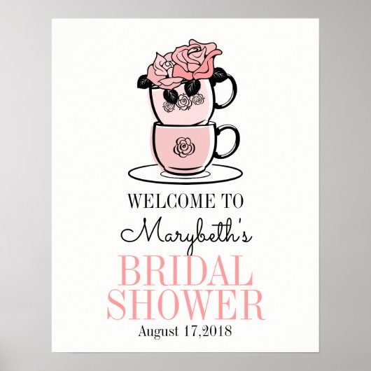 ティーカップブライダルシャワーウェルカムサインポスター ポスター (正面)