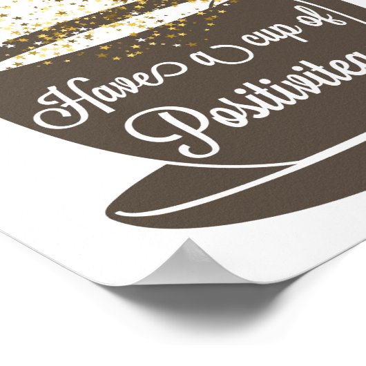 ティーカップブラウンイエロー金ゴールド感動的引用文 ポスター (角)