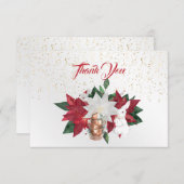 ティーカップポイントセティアラビットクリスマス サンキューカード (正面/裏面)