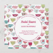 ティーカップモダンヴィンテージブライダルシャワー 招待状 (正面/裏面)
