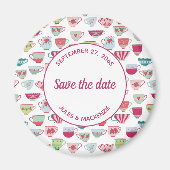 ティーカップモダンヴィンテージ保存日 マグネット (正面)