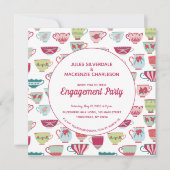 ティーカップモダンヴィンテージ婚約 招待状 (正面)