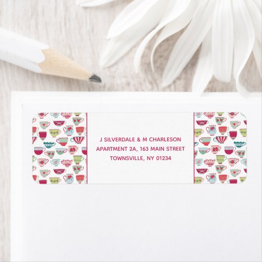 ティーカップモダンヴィンテージ差出人住所 ラベル (インサイチュ)