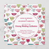 ティーカップモダンヴィンテージ結婚夕べ 招待状 (正面/裏面)