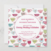 ティーカップモダンヴィンテージ結婚夕べ 招待状 (正面)