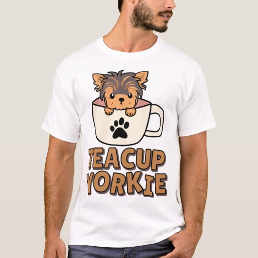 ティーカップヨーキーの子犬 Tシャツ (正面)