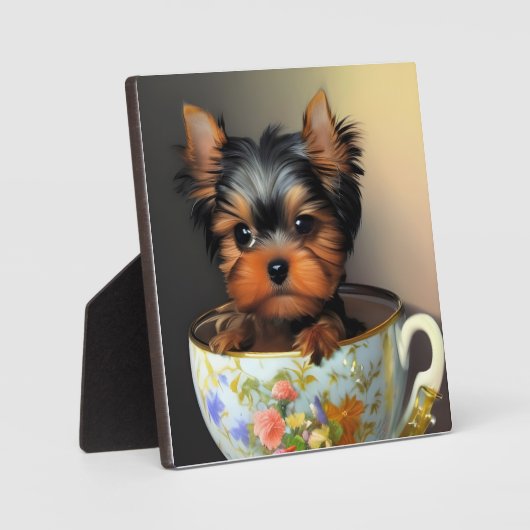 ティーカップヨークシャーテリアの卓上芸術の愛らしい芸術 フォトプラーク (正面)