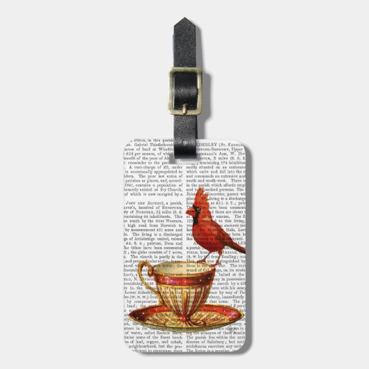 ティーカップ及びレッド(鳥)ショウジョウコウカンチョウ ラゲッジタグ (正面縦)