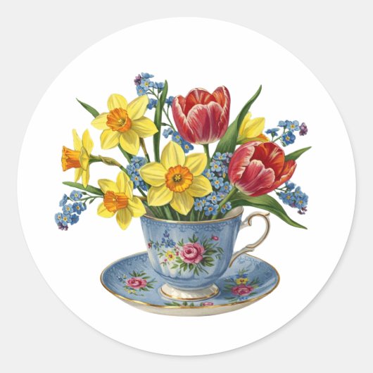 ティーカップ春の花 ラウンドシール (正面)