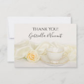 ティーカップ白バラ結婚花の感謝状 サンキューカード (正面)