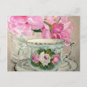 ティーカップ絵画と牡丹 ポストカード (正面)