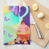 ティーカップ茶タオルに着飾った女性 キッチンタオル (四つ折り)