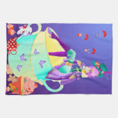 ティーカップ茶タオルに着飾った女性 キッチンタオル (横)