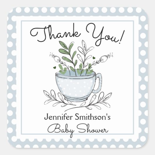 ティーカップ茶パーティー赤ちゃんシャワーありがとうスクエアSti スクエアシール (正面)