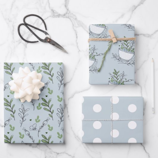 ティーカップ茶パーティー赤ちゃんシャワー ラッピングペーパーシート (正面)