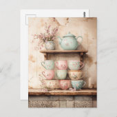 ティーカップ&ティーポットセッ素朴ト ポストカード (正面/裏面)