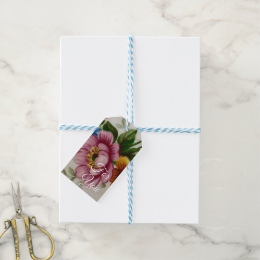 ティーカップ フラワーブーケ ギフトタグ (より糸付き)