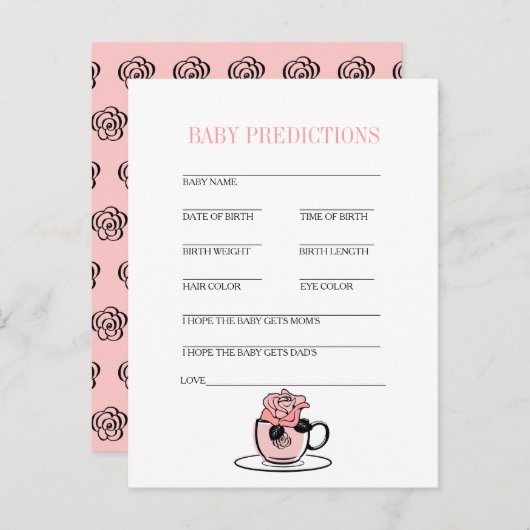 ティーカップ&フラワーベビーシャワーベビー予測ゲーム 案内ポストカード (正面/裏面)