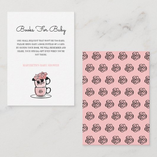 ティーカップ&フラワーベビーシャワー予約リクエストを持ち込む エンクロージャーカード (正面/裏面)