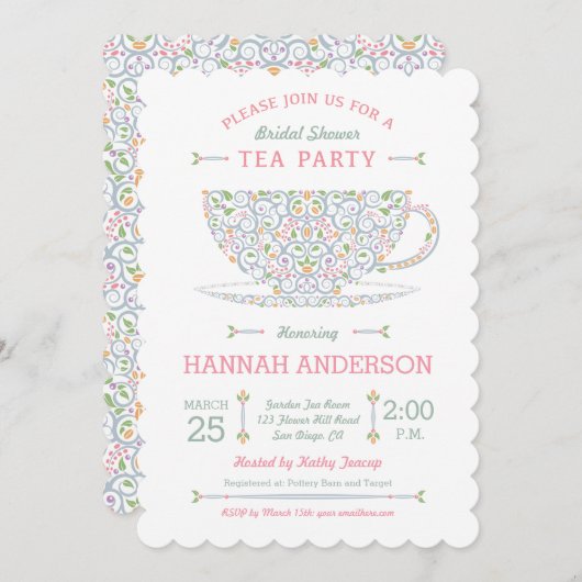 ティーカレースのようップブライダルシャワーティーパーティの招待状II 招待状 (正面/裏面)