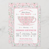 ティーカレースのようップ赤ちゃんシャワーピンクティーパーティの招待状 招待状 (正面/裏面)