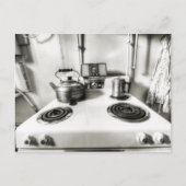 ティーケトル付き古いストーブアンティークストーブトップ ポストカード (正面)