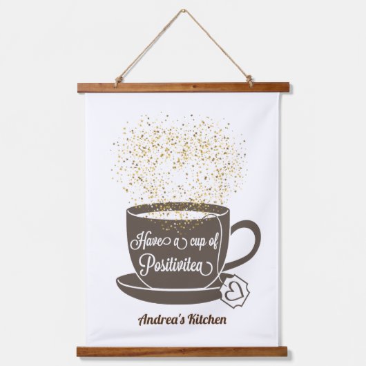 ティーコーヒーやる気を起こさせる引用文 吊り下げ型タペストリー (正面)