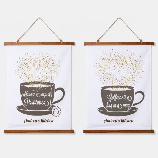 ティーコーヒーやる気を起こさせる引用文 吊り下げ型タペストリー (ダブル)