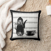 ティーコーヒーポットカップ白黒イラストレーションレトロ クッション (ブランケット)