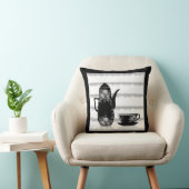 ティーコーヒーポットカップ白黒イラストレーションレトロ クッション (椅子)