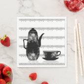 ティーコーヒーポットカップ白黒イラストレーションレトロ スタンダードランチョンナプキン (インサイチュ)