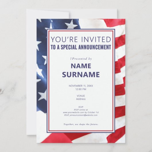 ティーザー政治候補者キャンペーンの発表 招待状 (正面)