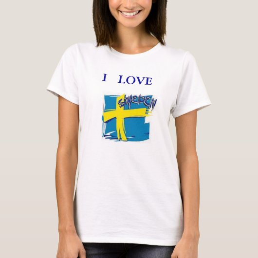 ティーシャツスウェーデン国旗の青と黄色の私の愛 Tシャツ (正面)