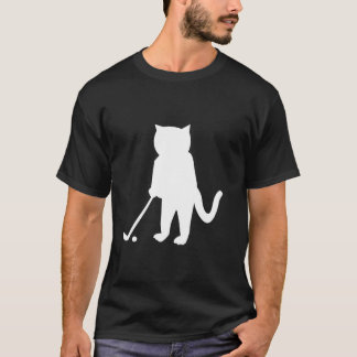 ティーシルエットの前にゴルフクラブを持つ猫 Tシャツ