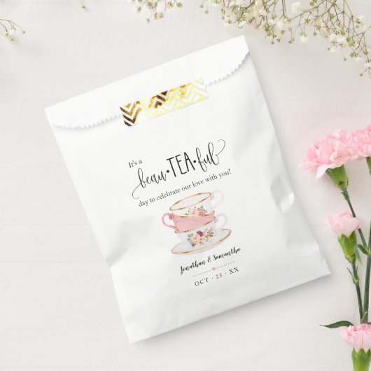 ティースィープバッグピンクフローラ結婚式の引き出物バッグ フェイバーバッグ (封をした状態)