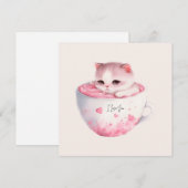 ティースカップでかわいい白ピンクの猫(3) (正面/裏面)