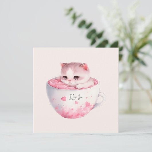 ティースカップでかわいい白ピンクの猫(3) (スタンド正面)