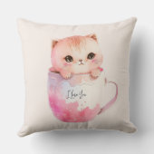 ティースカップでかわいい白ピンクの猫(3) クッション (裏面)