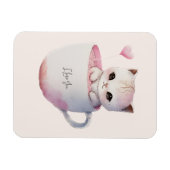 ティースカップでかわいい白ピンクの猫(4) マグネット (横)